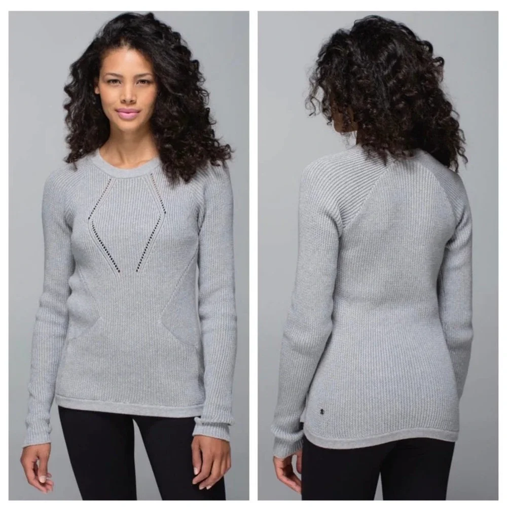 Lululemon the Sweater the Better Heathered Gray Crew Neck Size 4 Yoga Pilates - Picture 2 of 8